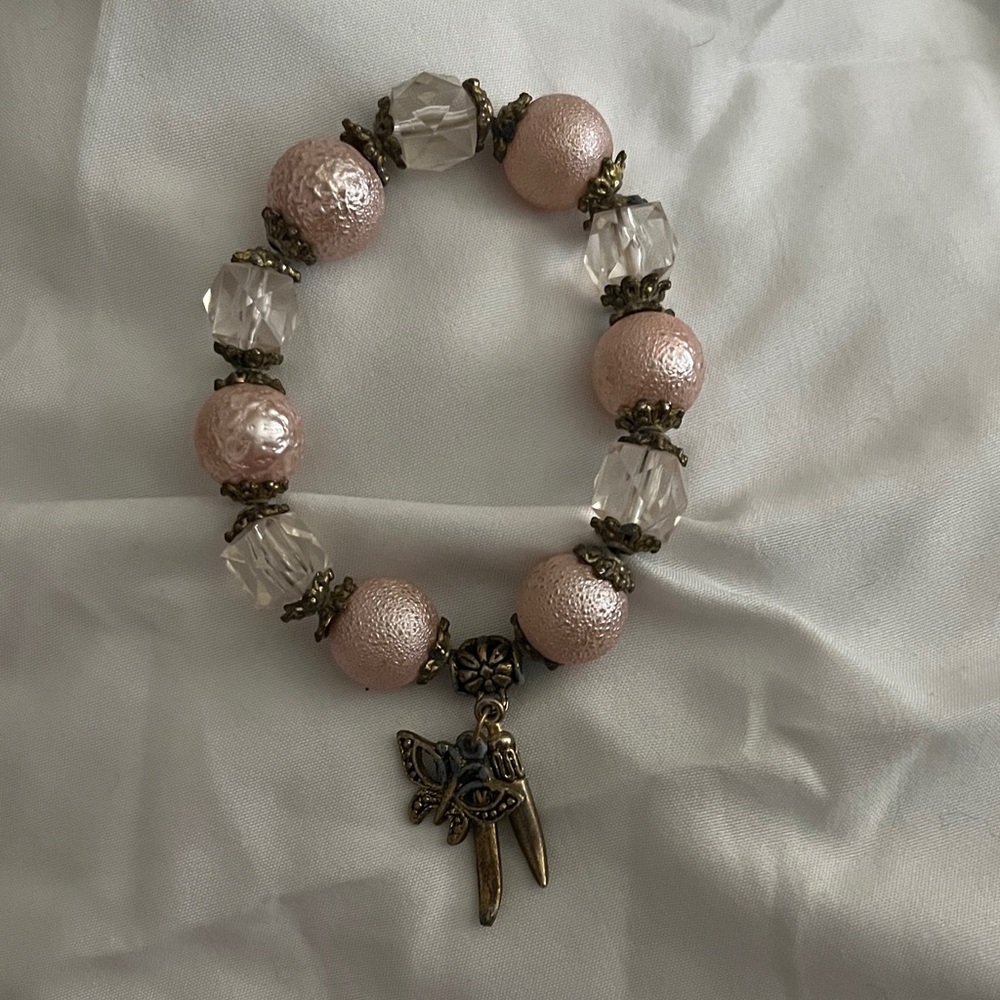 Elegant Pink Beaded Bracelet with Butterfly Charm